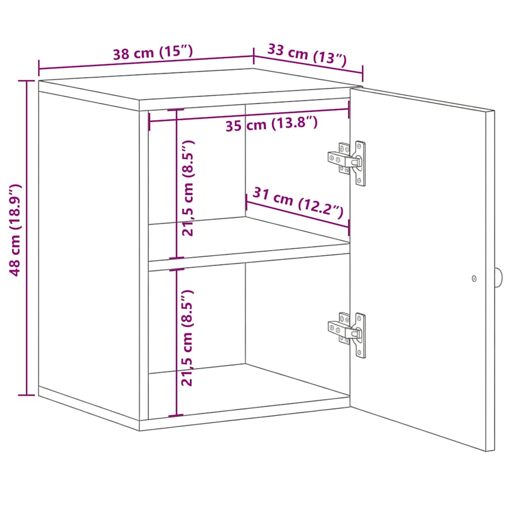 Solid wood wall-mounted bathroom cabinet with black handle 38x33x48cm