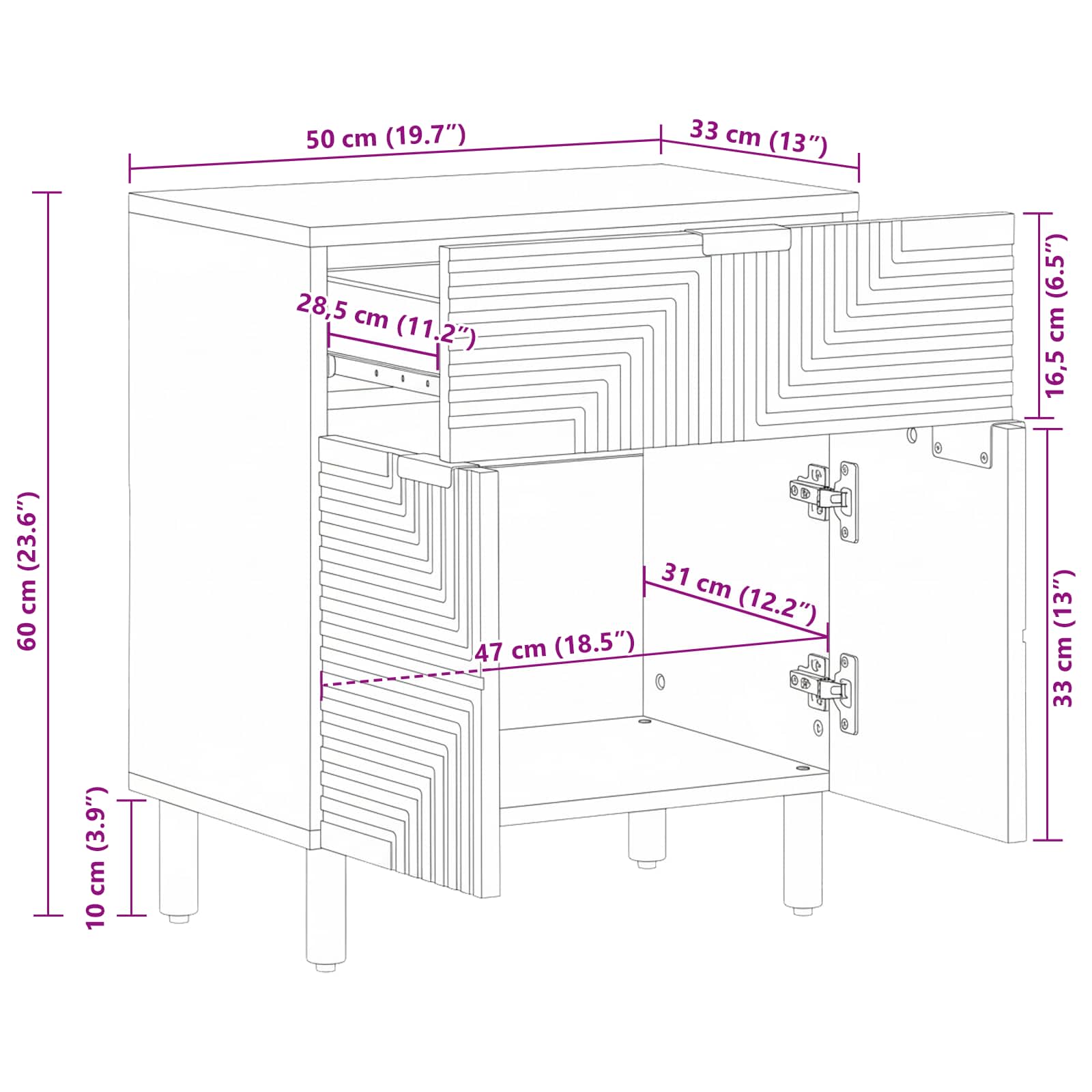 Mueble cama Marrón 50 x 33 x 60 cm Madera de Acacia Sólida