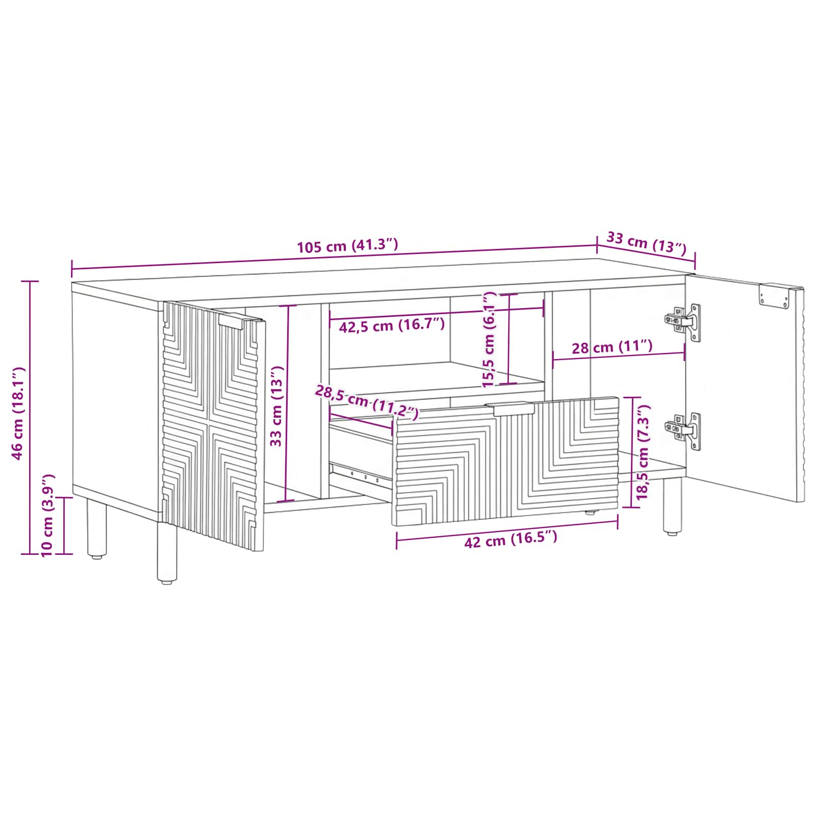 Mueble de TV Marrón 105 x 33,5 x 46 cm Madera de mango maciza