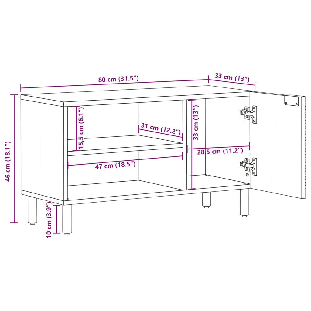Mueble de TV Marrón 80 x 33 x 46 cm Madera de mango maciza
