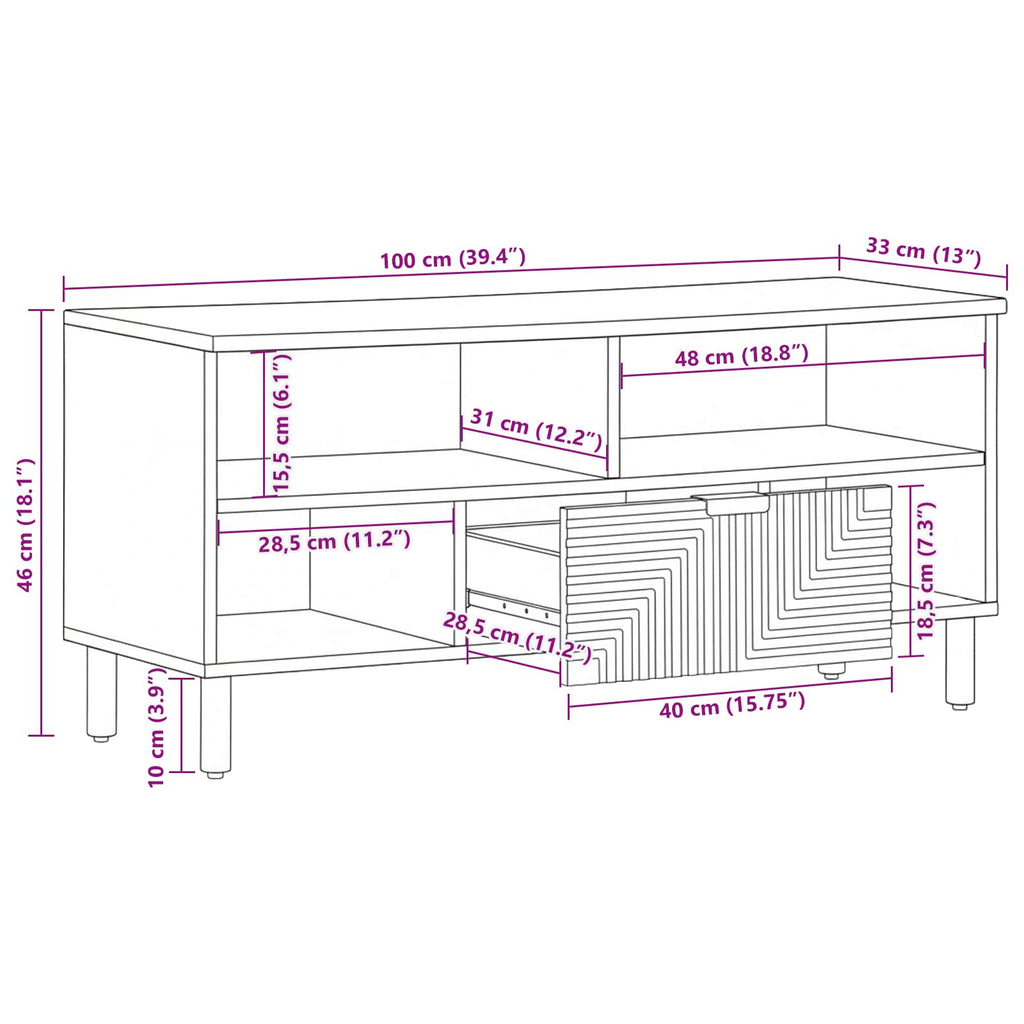 Mueble de TV Marrón 100 x 33 x 46 cm Madera de mango maciza