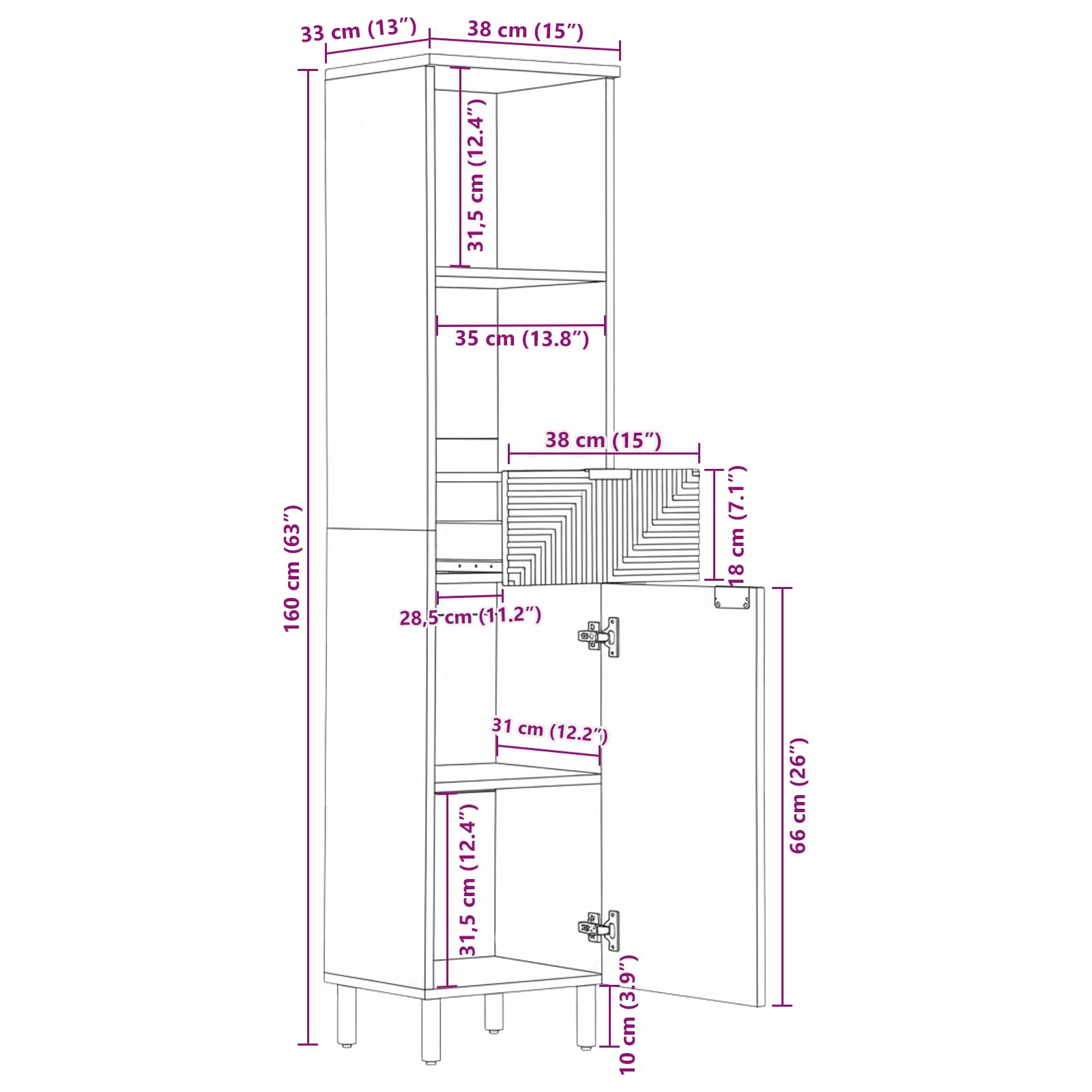 Mueble de Cuarto de Baño Marrón 38 x 33 x 160 cm