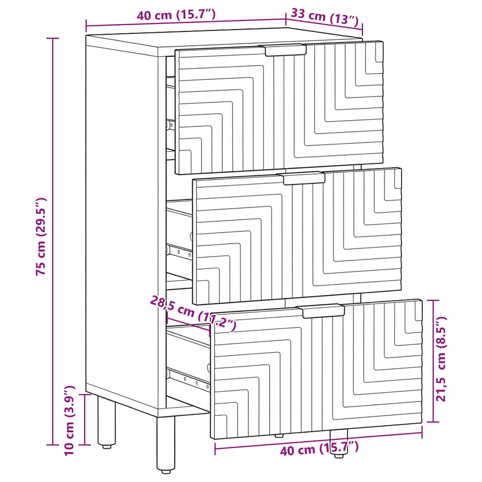 Aparador Marrón 40 x 33 x 75 cm Madera de mango maciza