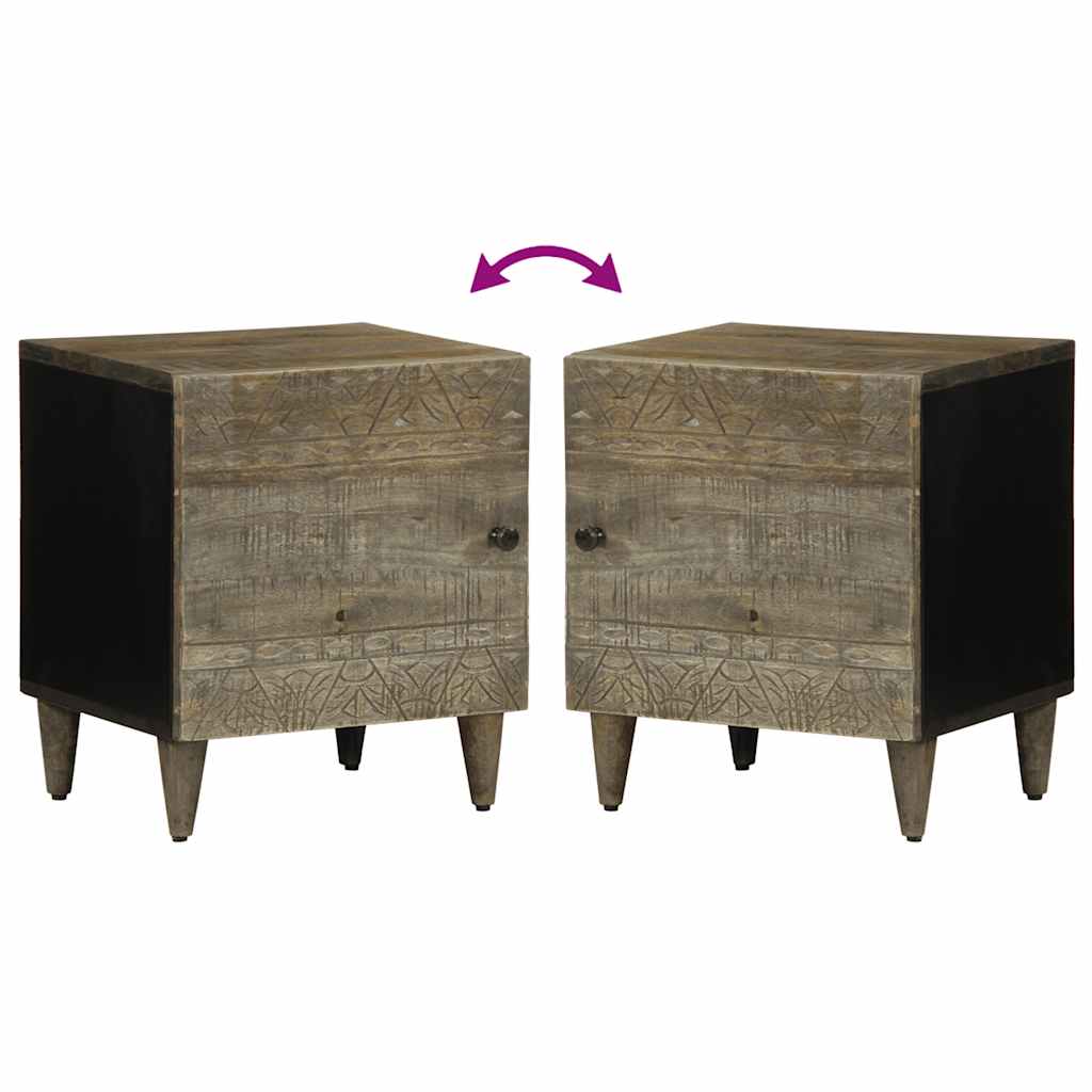 Mesitas noche 2 uds madera maciza mango gris claro 40x33x46 cm