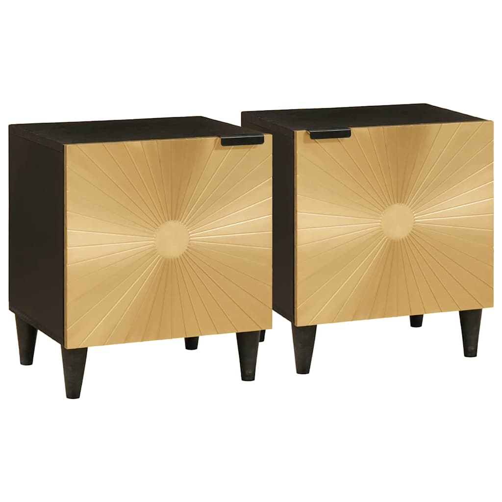 Mesa de noche 2 pcs Negro y dorado 40 x 33 x 46 cm
