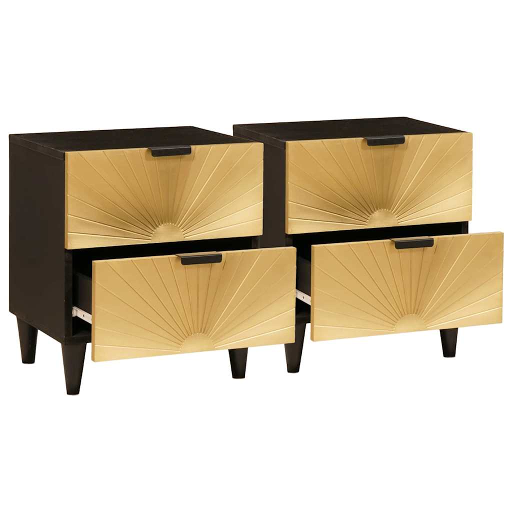 Mesa de noche 2 pcs Negro y dorado 40 x 33 x 46 cm