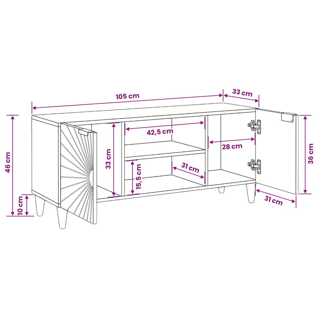 Mueble de TV con estante Negro y dorado 105 x 33 x 46 cm