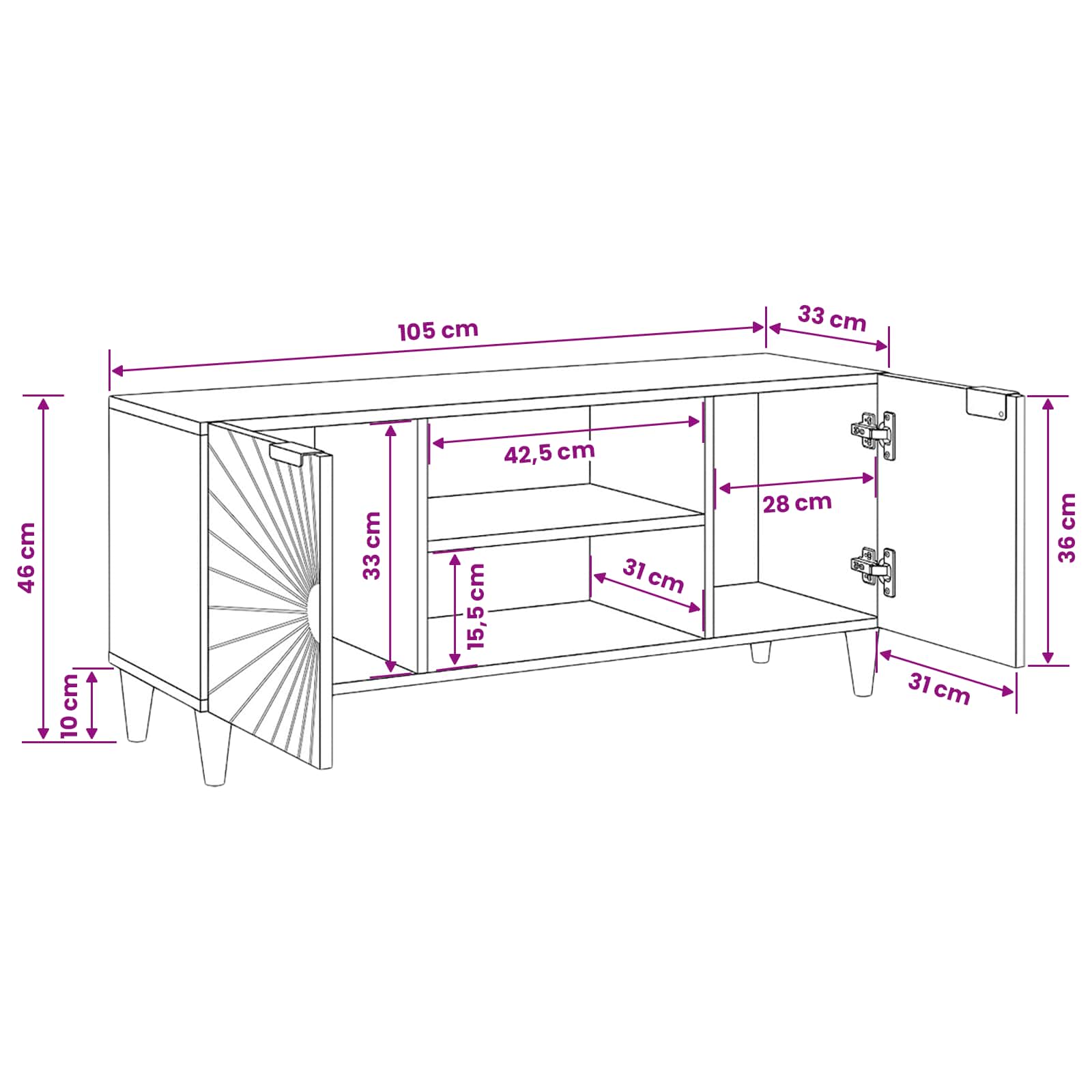 Mueble de TV con estante Negro y dorado 105 x 33 x 46 cm