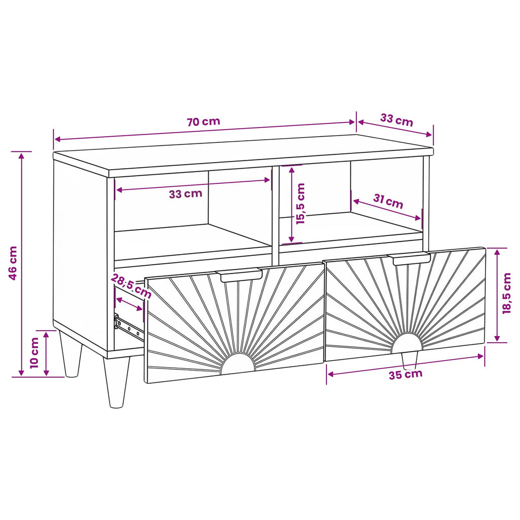 Mueble de TV con cajón Negro y dorado 70 x 33 x 46 cm