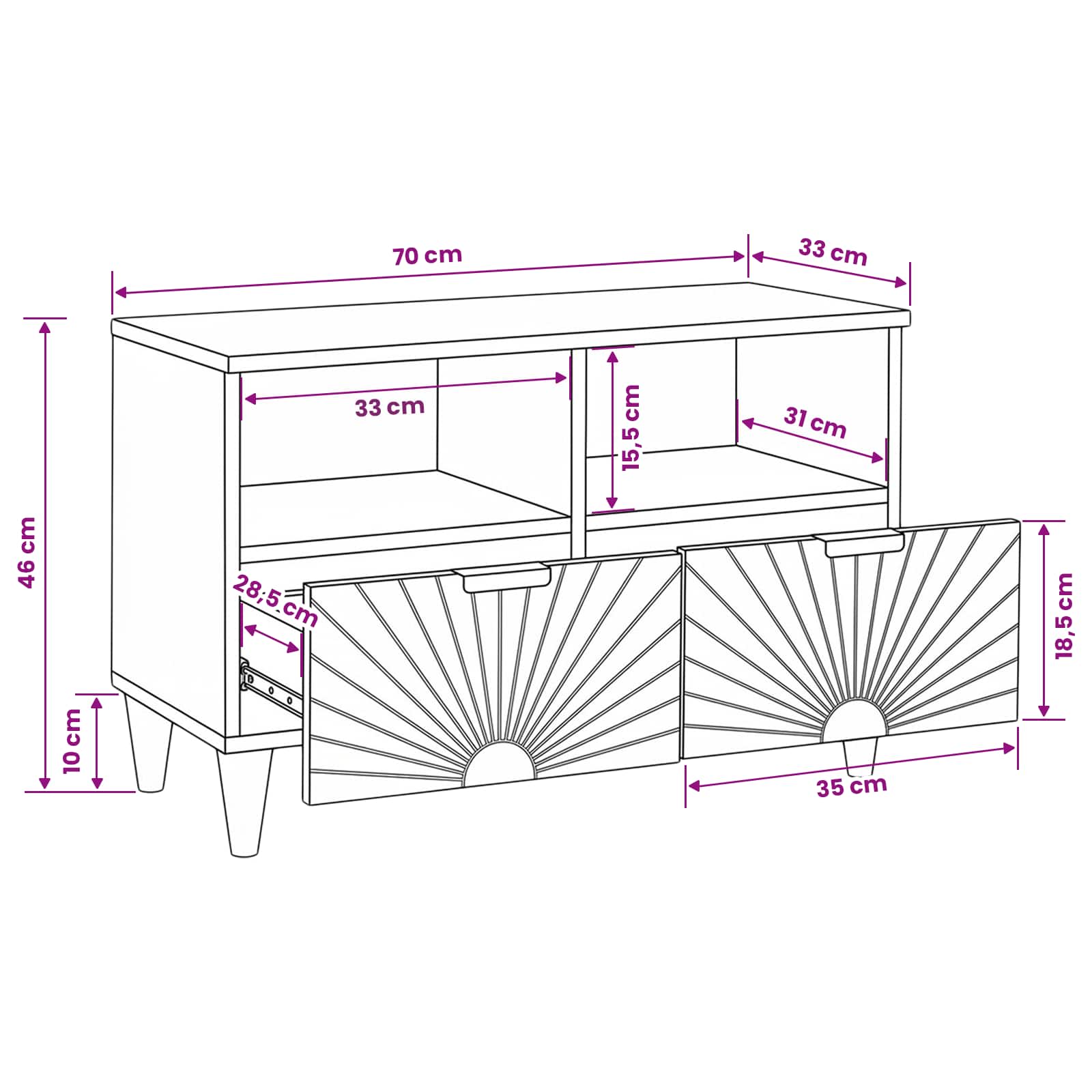 Mueble de TV con cajón Negro y dorado 70 x 33 x 46 cm