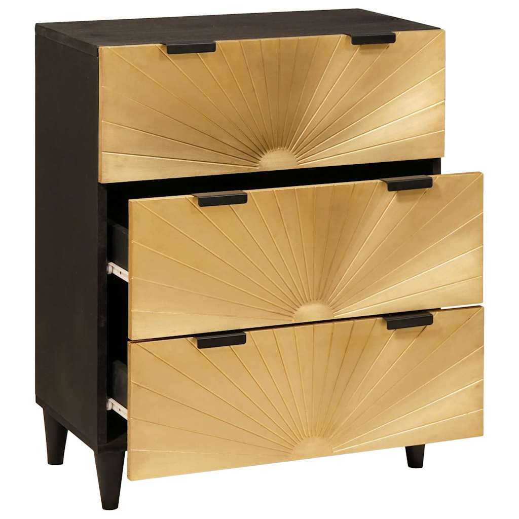 Aparador Negro y dorado 60 x 33 x 75 cm Madera de mango maciza
