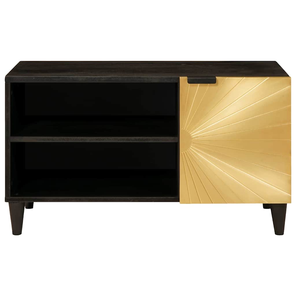 Mueble de TV con estante Negro y dorado 80 x 33 x 46 cm