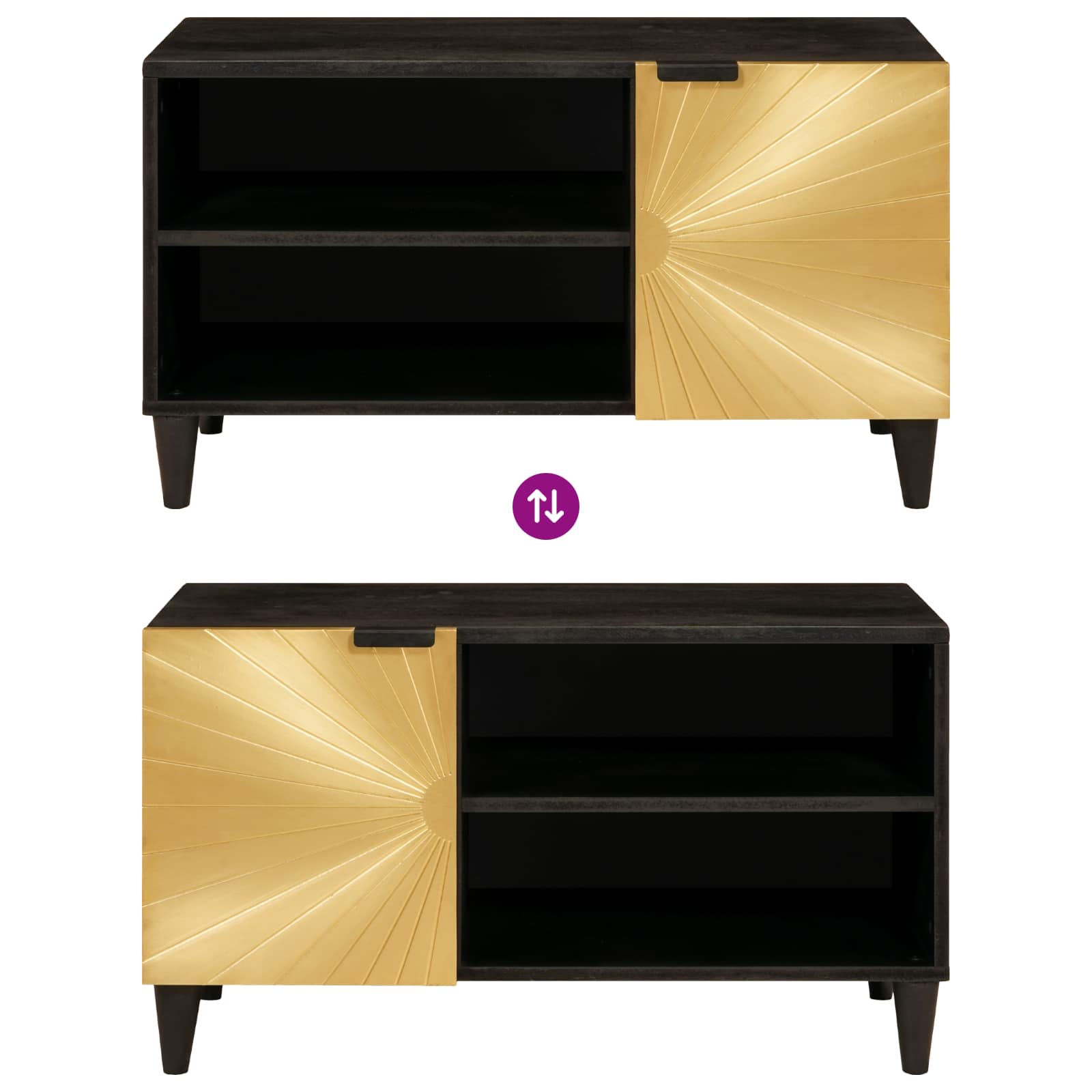 Mueble de TV con estante Negro y dorado 80 x 33 x 46 cm