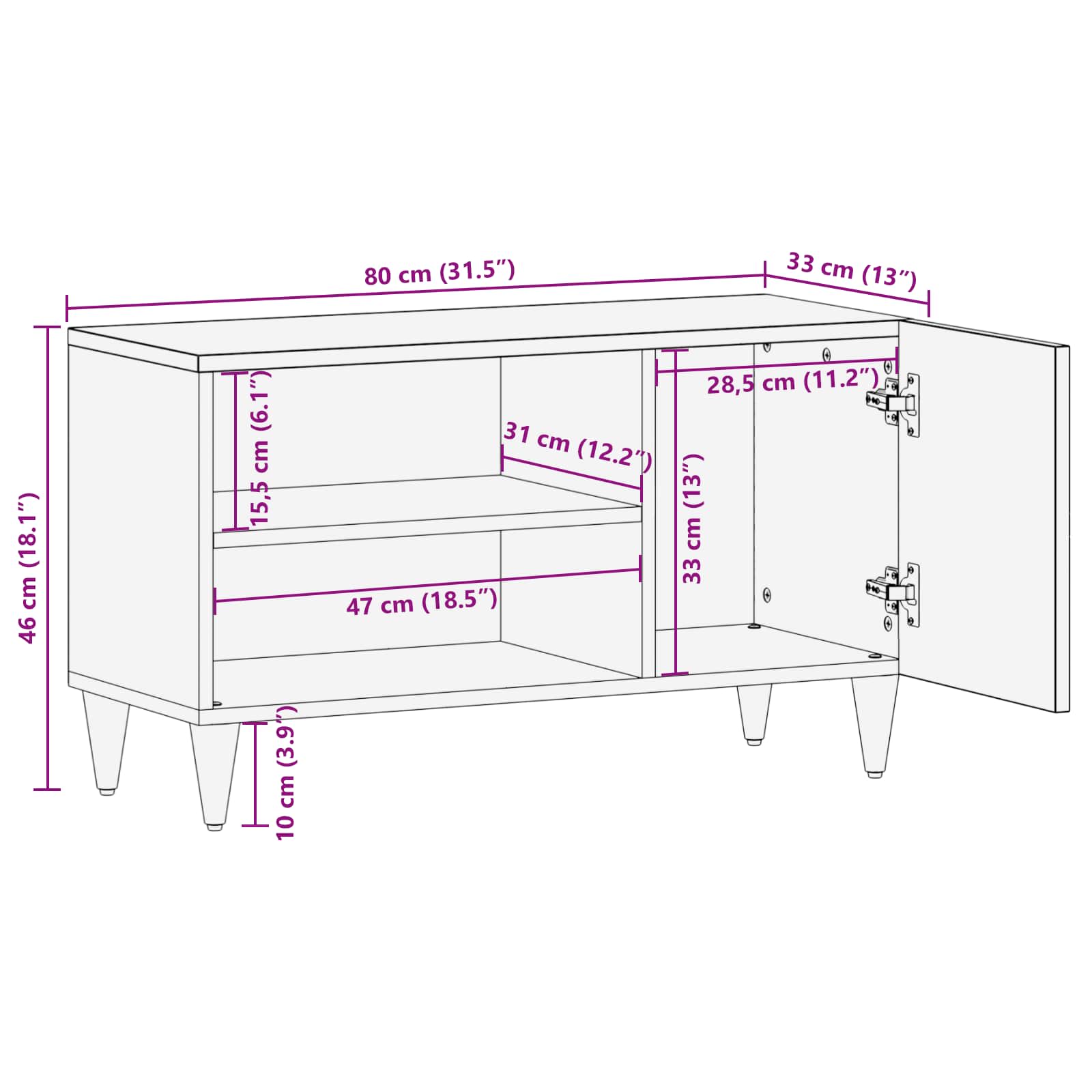 Mueble de TV con estante Negro y dorado 80 x 33 x 46 cm