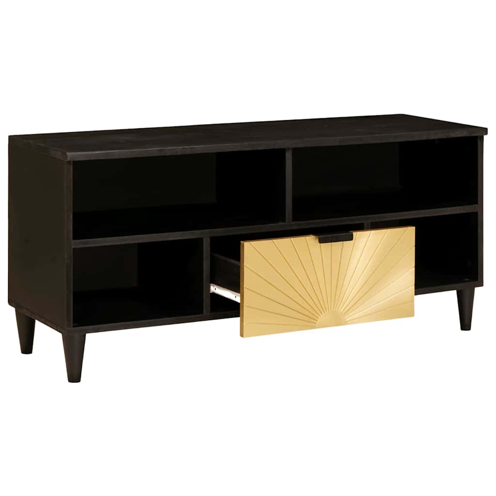Mueble de TV con cajón Negro y dorado 100 x 33 x 46 cm