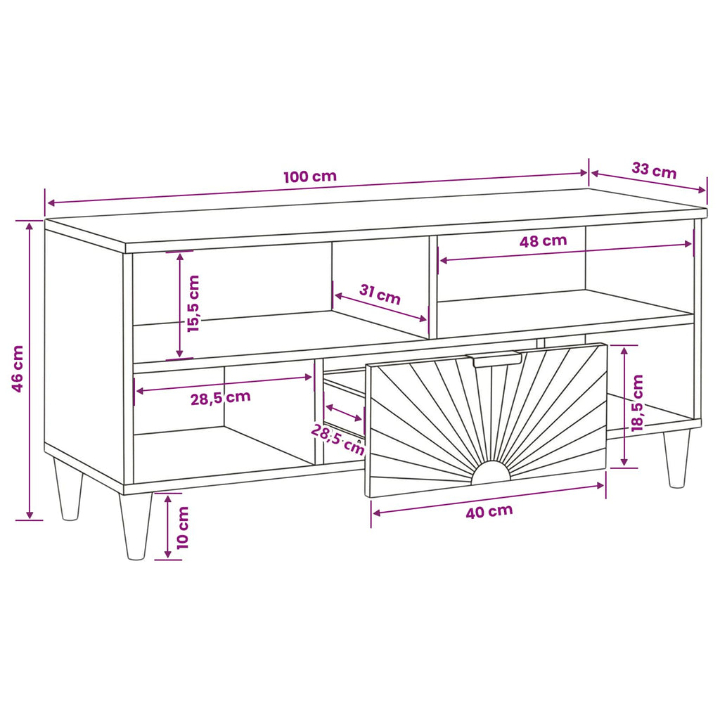 Mueble de TV con cajón Negro y dorado 100 x 33 x 46 cm