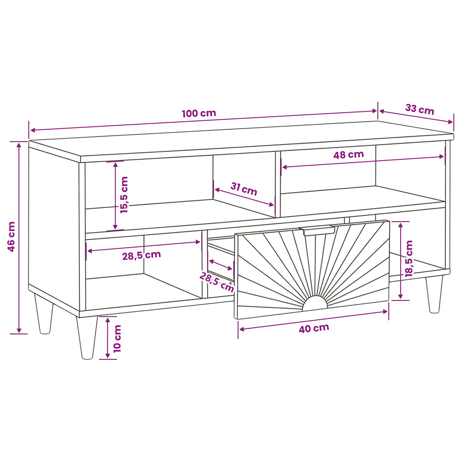 Mueble de TV con cajón Negro y dorado 100 x 33 x 46 cm