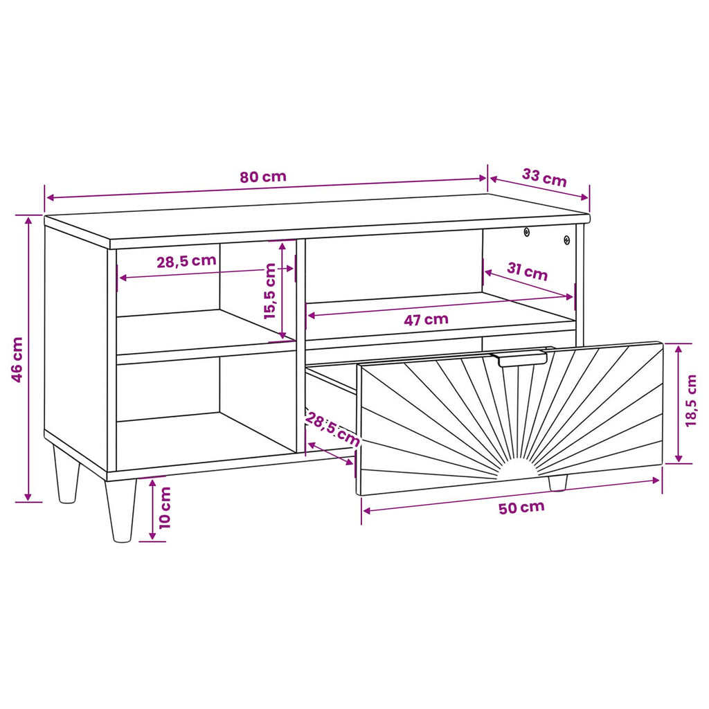 Mueble de TV con cajón Negro y dorado 80 x 33 x 46 cm