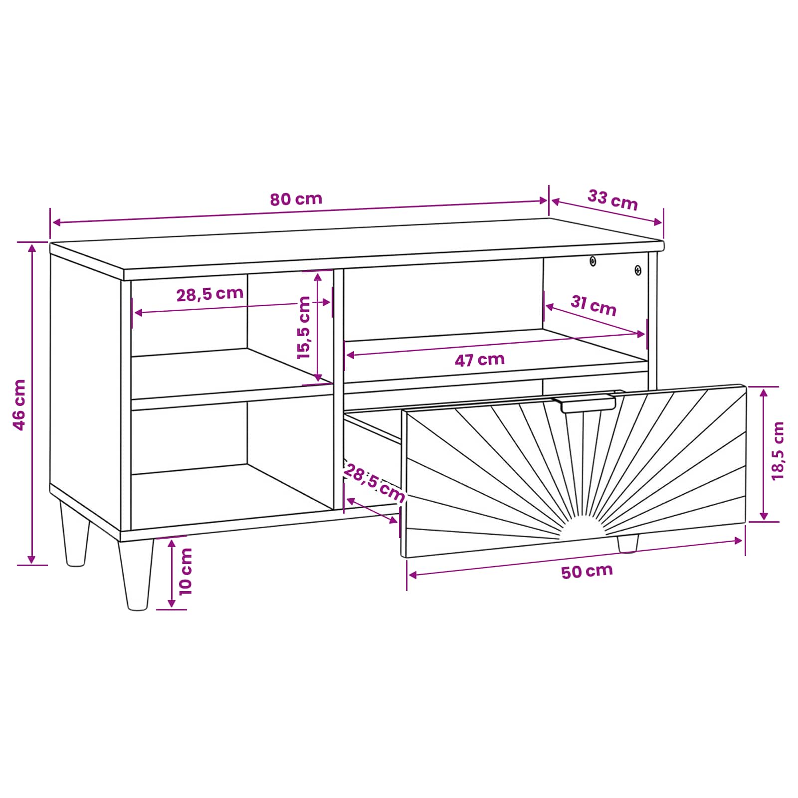 Mueble de TV con cajón Negro y dorado 80 x 33 x 46 cm