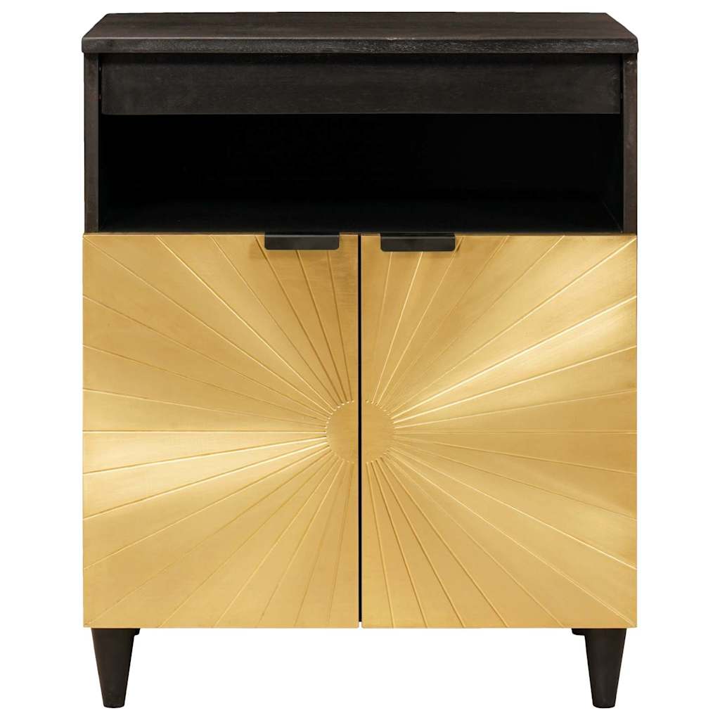 Aparador Negro y dorado 60 x 33 x 75 cm Madera de mango maciza