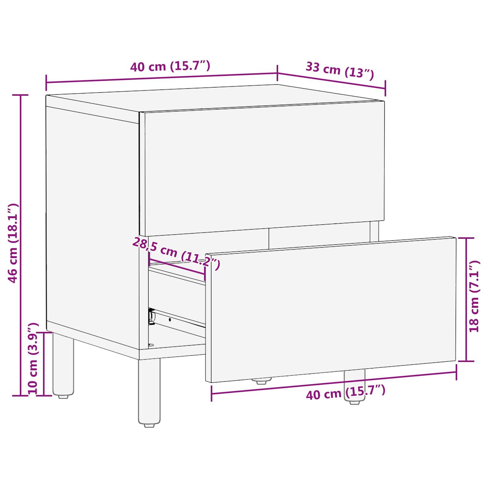 Armario de Noche 2 pcs 40 x 33 x 46 cm Madera de mango maciza