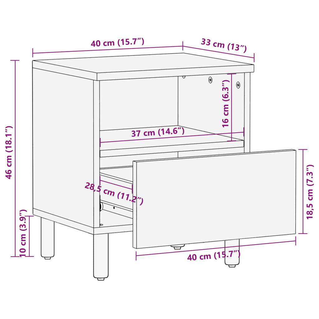 Armario de Noche 2 pcs 40 x 33 x 46 cm Madera de mango maciza