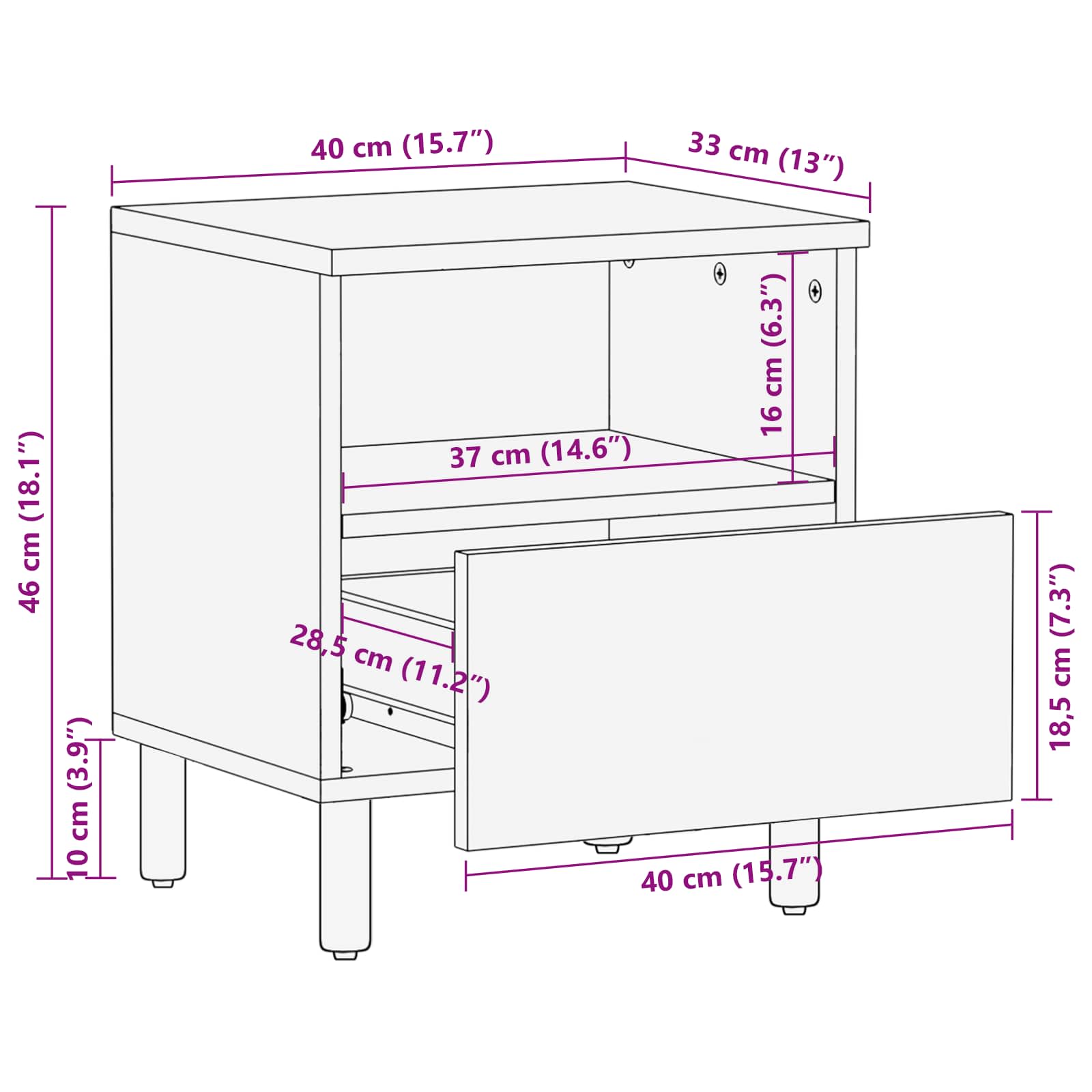 Armario de Noche 2 pcs 40 x 33 x 46 cm Madera de mango maciza