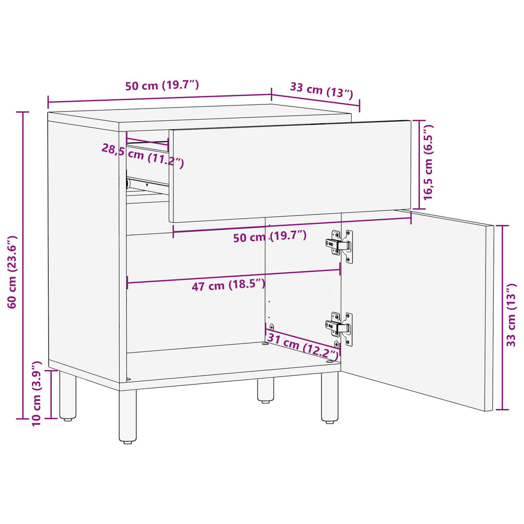 Armario de Noche 50 x 33 x 60 cm Madera de mango maciza