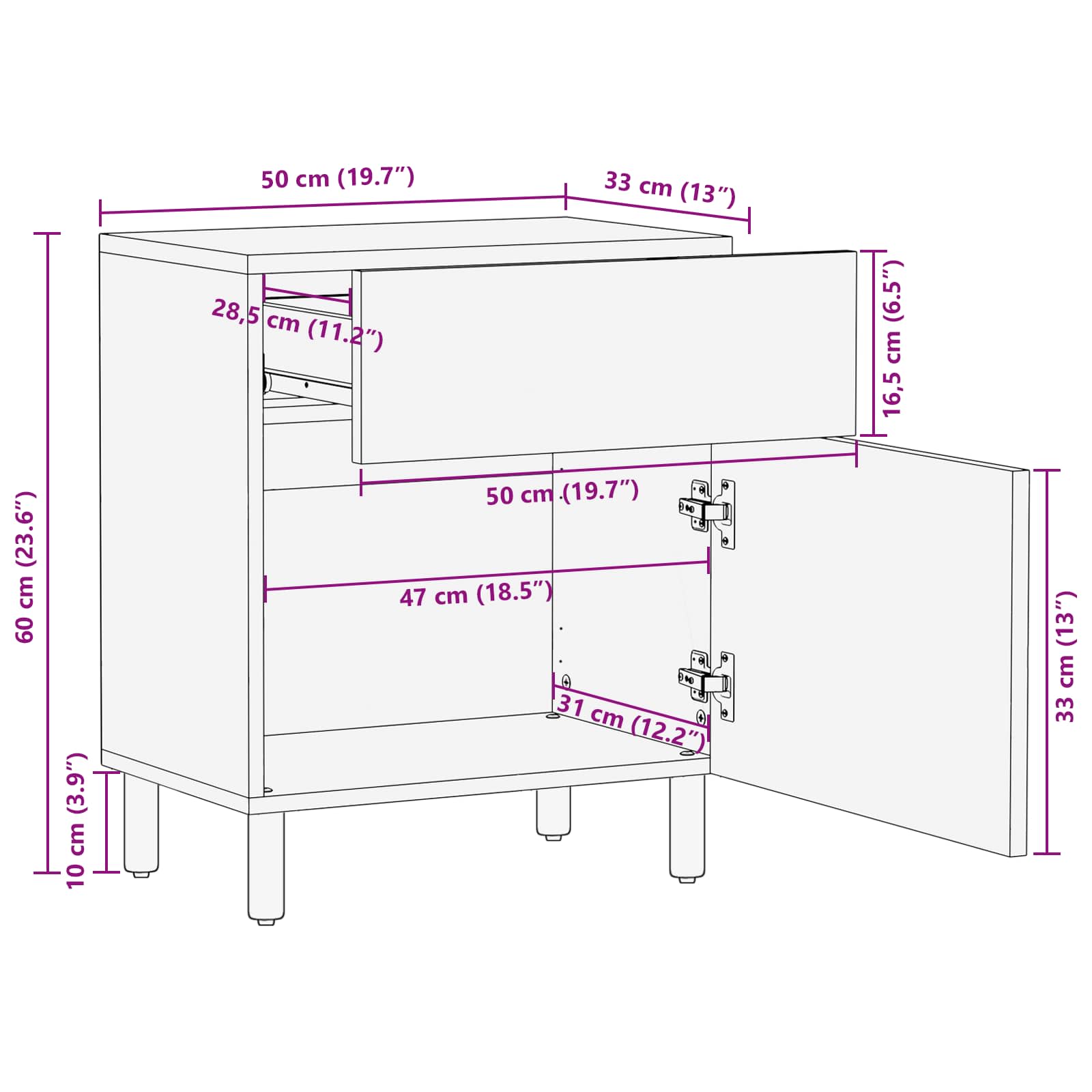 Armario de Noche 50 x 33 x 60 cm Madera de mango maciza