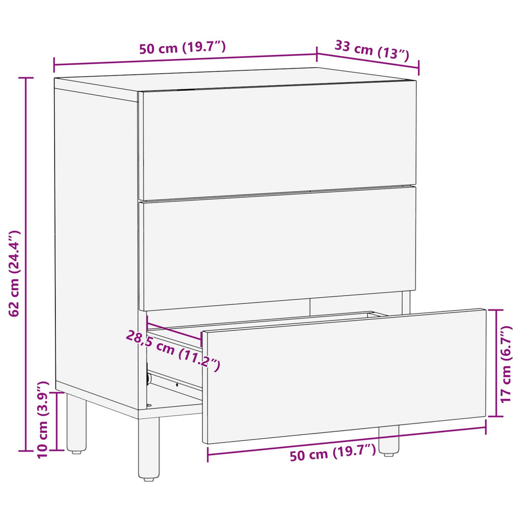Armario de Noche 50 x 33 x 62 cm Madera de mango maciza