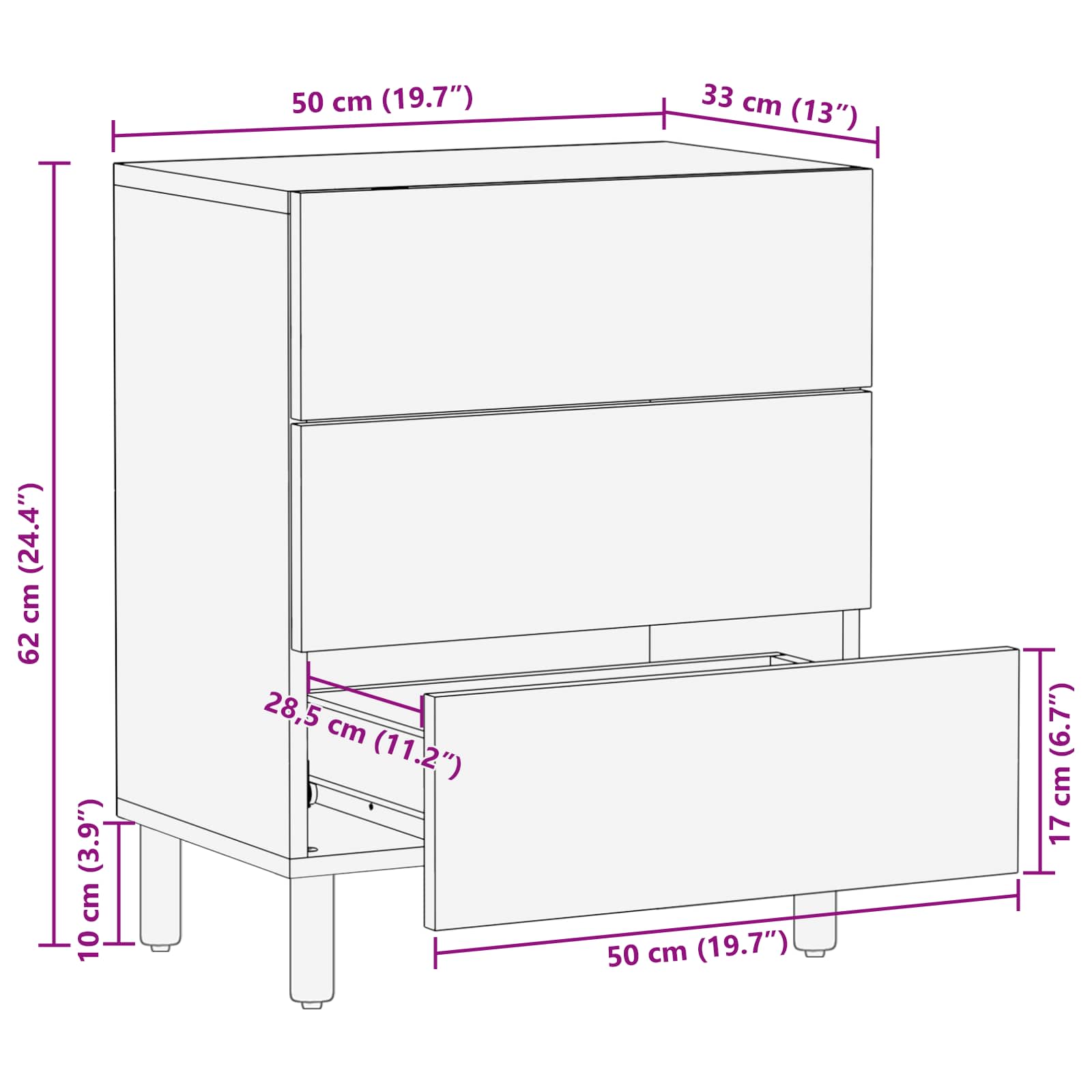 Armario de Noche 50 x 33 x 62 cm Madera de mango maciza