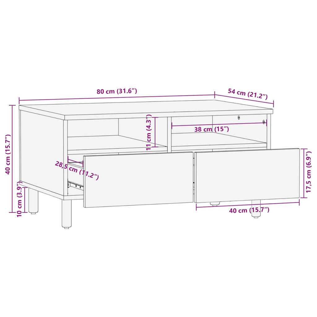 Mesa de Café con cajón 80 x 54 x 40 cm Madera de mango maciza