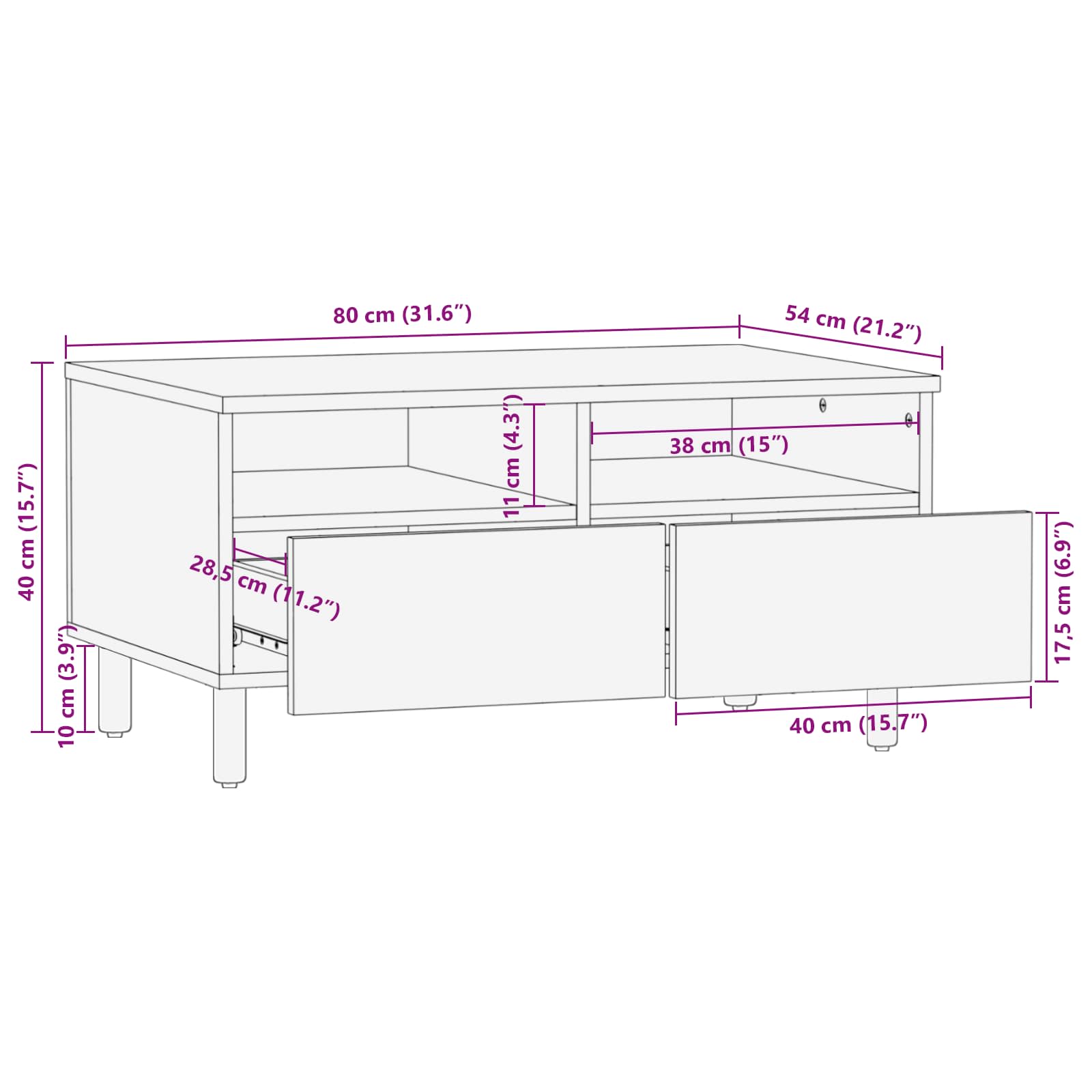 Mesa de Café con cajón 80 x 54 x 40 cm Madera de mango maciza