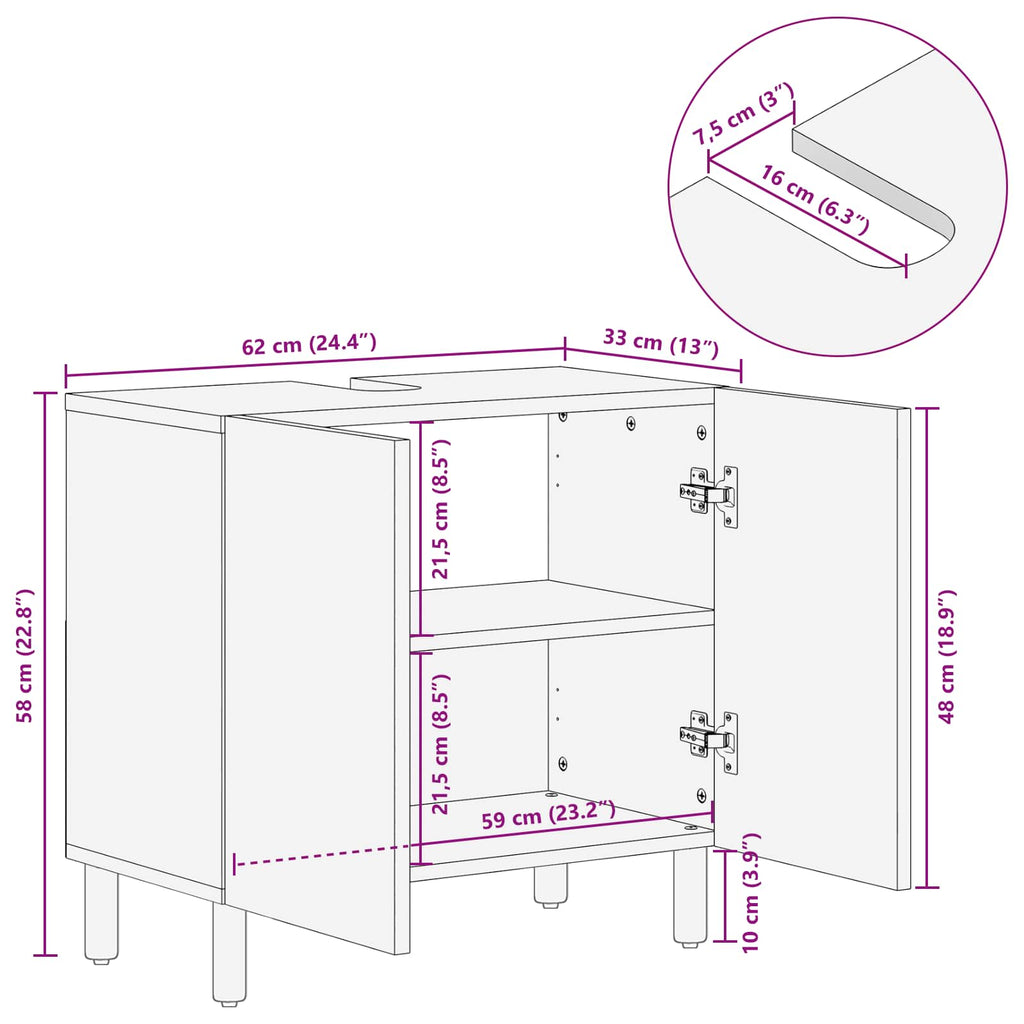 Mueble de lavabo para baño con estante 62 x 33 x 58 cm