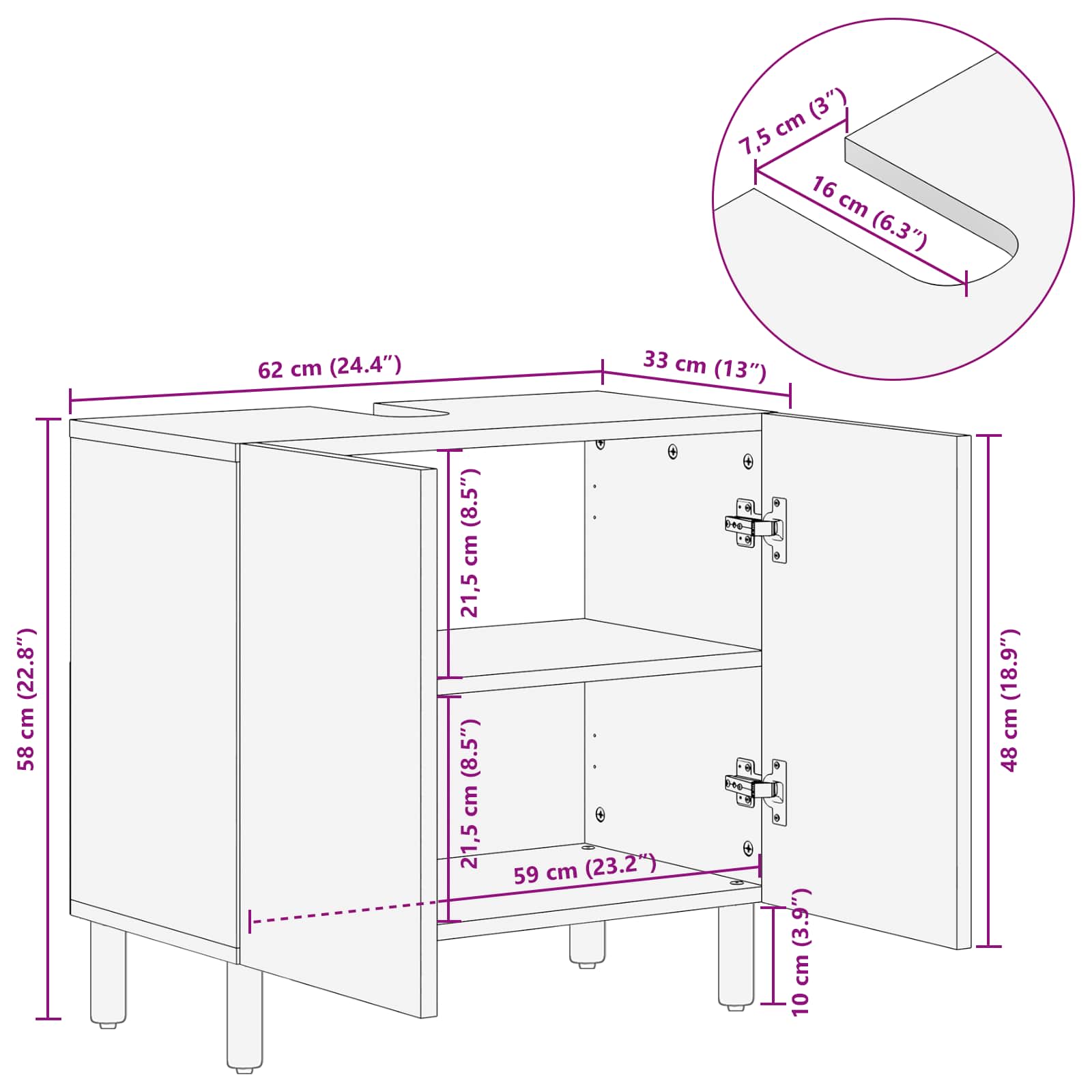 Mueble de lavabo para baño con estante 62 x 33 x 58 cm