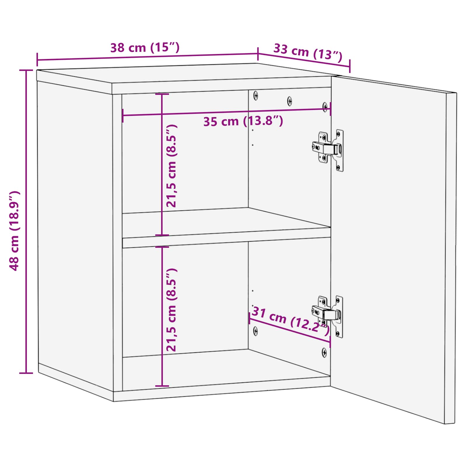 Gabinete Colgante de Baño con estante 38 x 33 x 48 cm