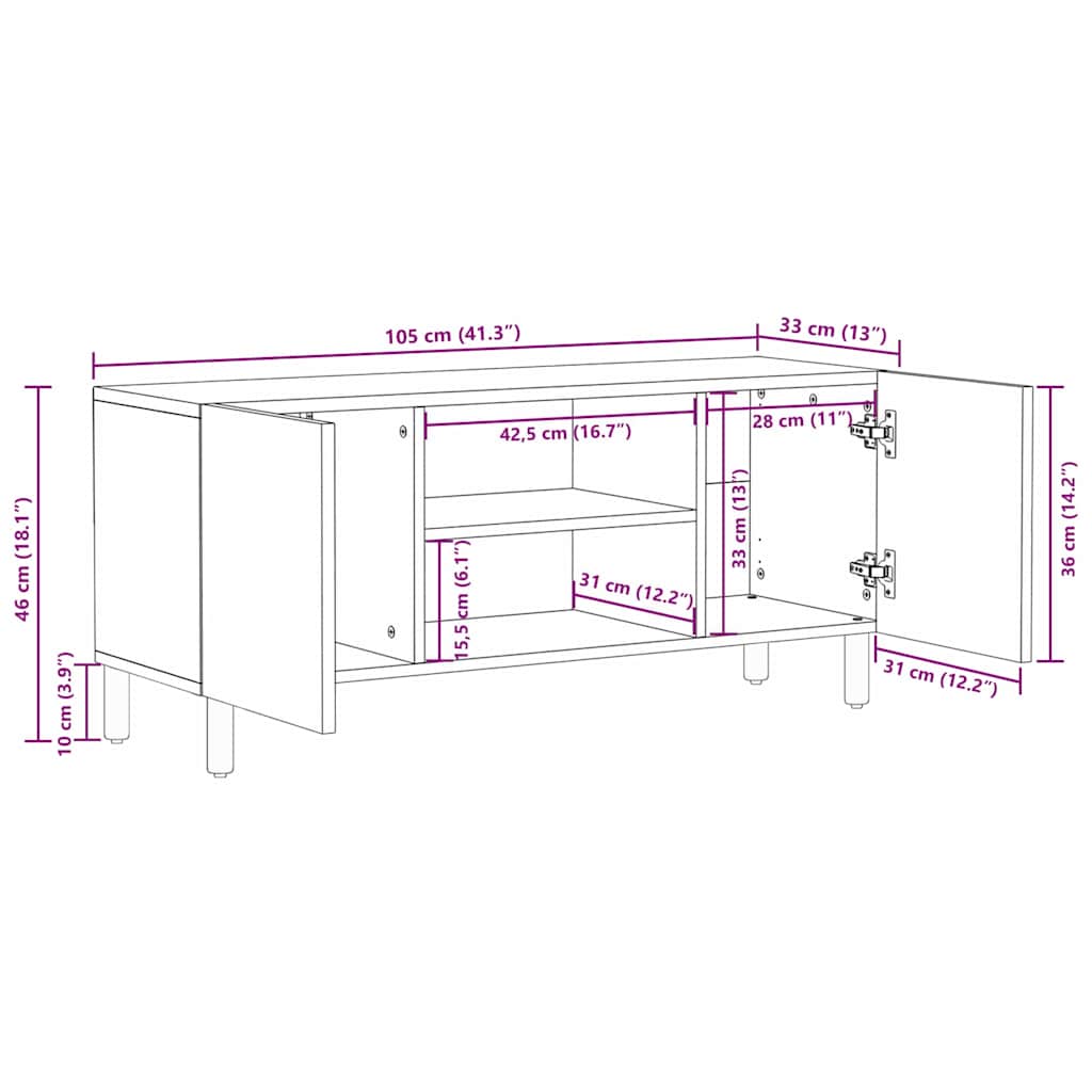 Mueble de TV Acabado de Acacia Marrón 105 x 33 x 46 cm