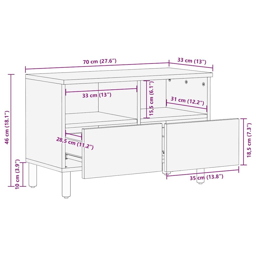 Mueble de TV con cajón Acabado de Acacia Marrón 70 x 33 x 46 cm