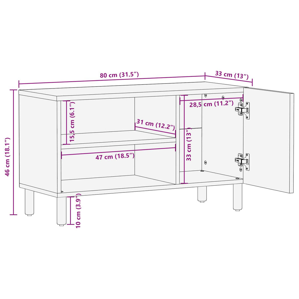 Mueble de TV Acabado de Acacia Marrón 80 x 33 x 46 cm