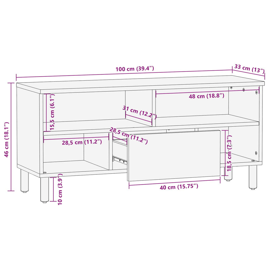 Mueble de TV Acabado de Acacia Marrón 100 x 33 x 46 cm