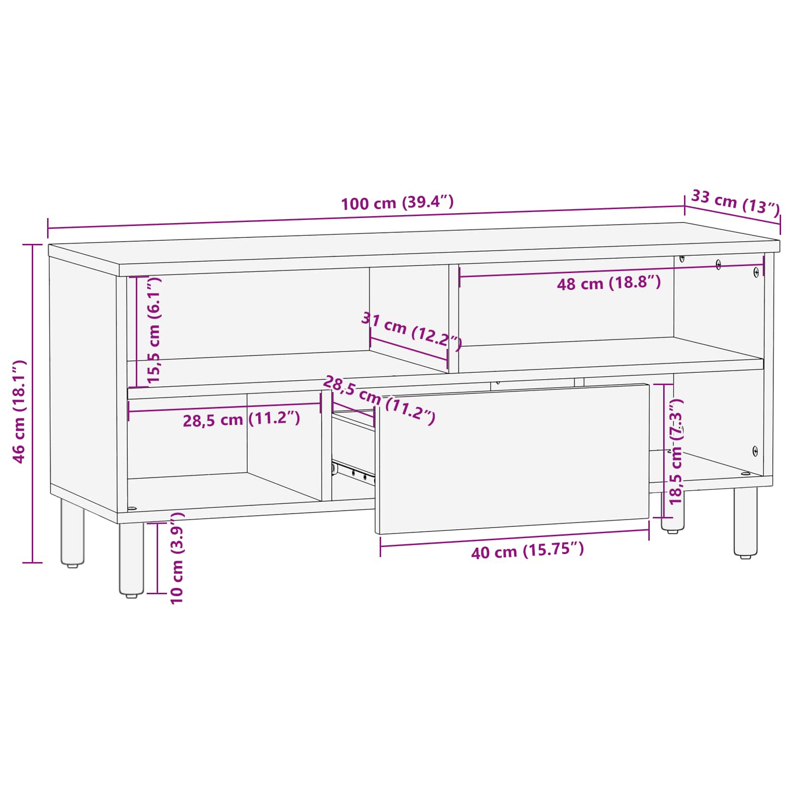 Mueble de TV Acabado de Acacia Marrón 100 x 33 x 46 cm