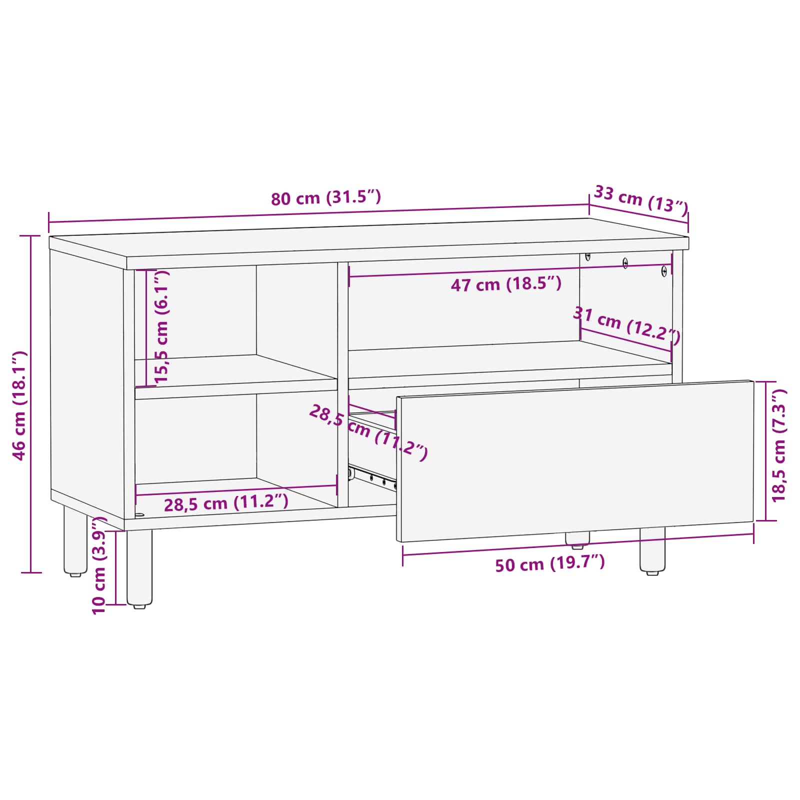 Mueble de TV con cajón Acabado de Acacia Marrón 80 x 33 x 46 cm