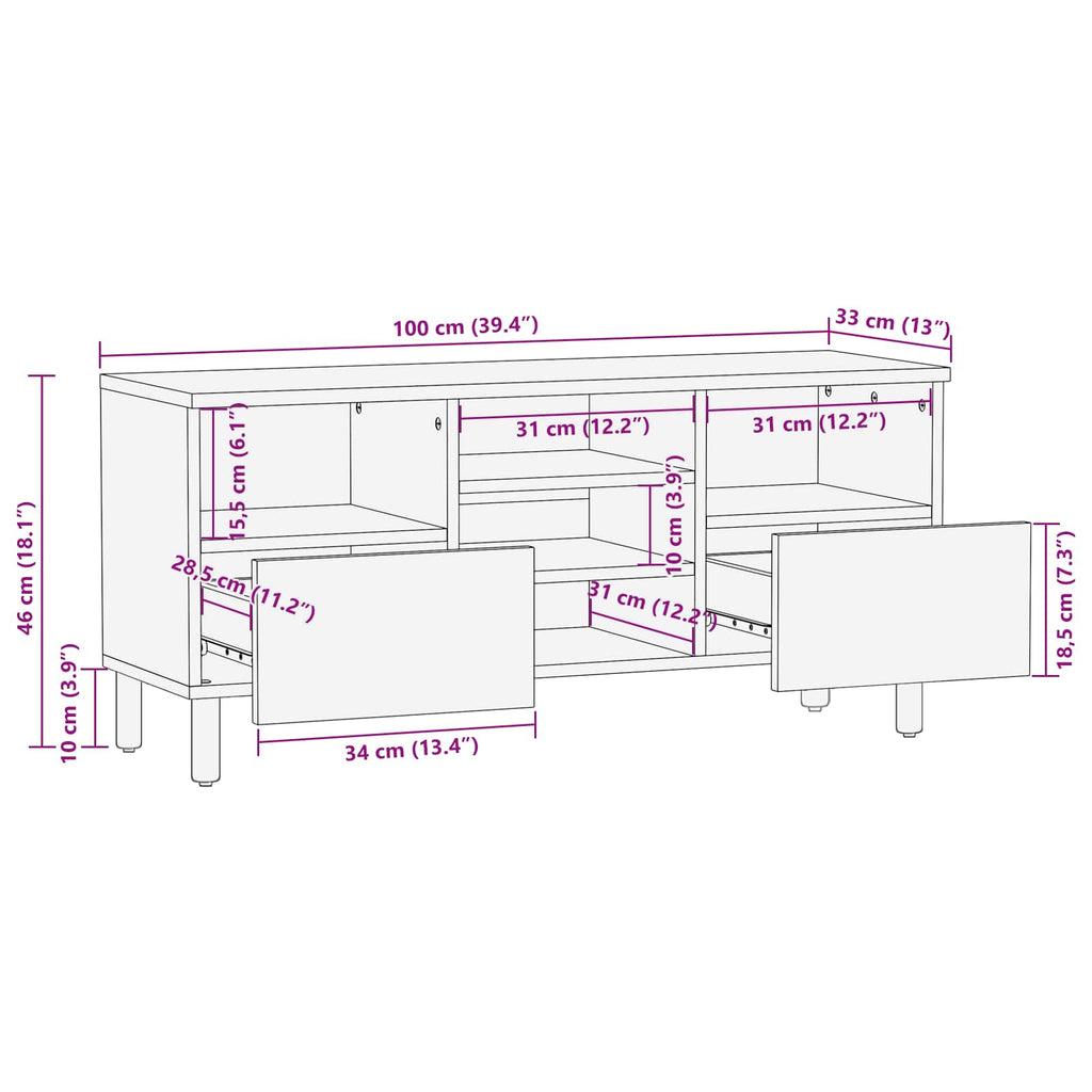 Mueble de TV Acabado de Acacia Marrón 100 x 33 x 46 cm