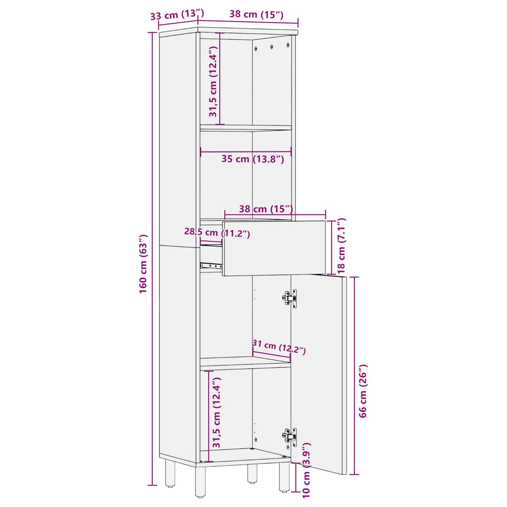 Mueble de Cuarto de Baño con estante Marrón 38 x 33 x 160 cm