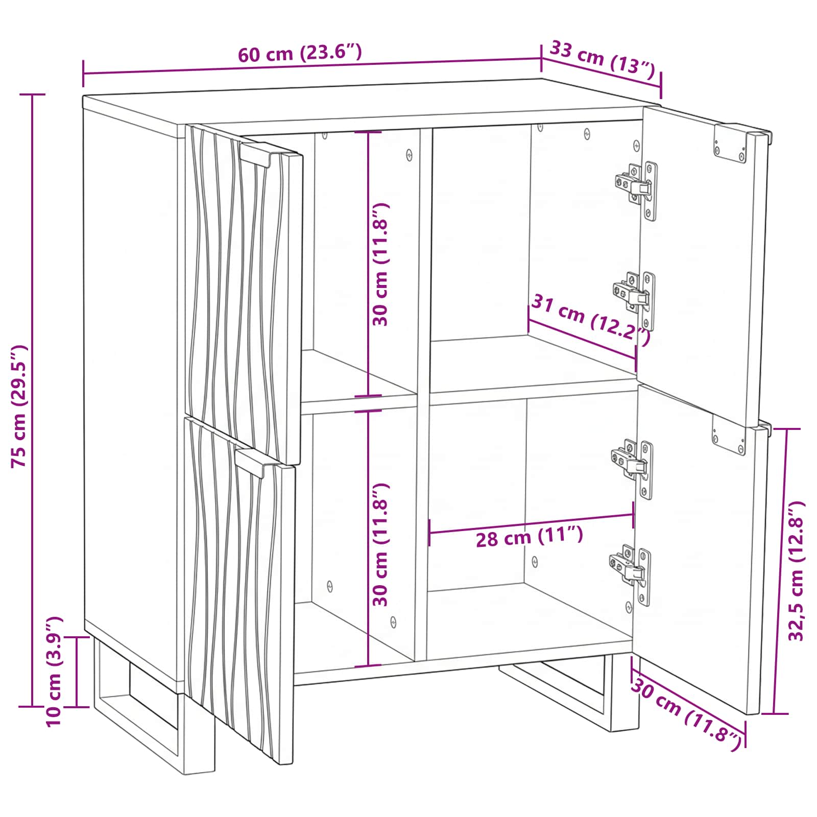 Aparador Marrón 60 x 33 x 75 cm madera maciza de mango