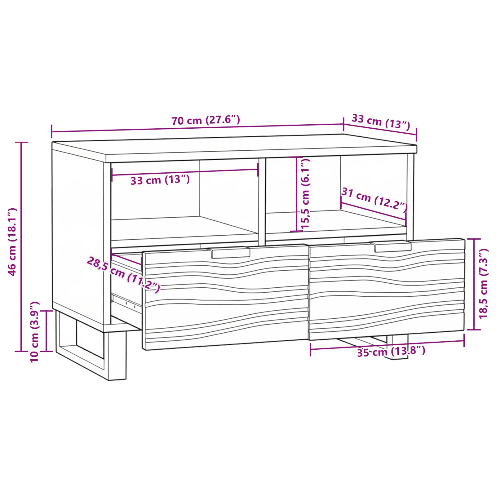 Unidades de TV con cajón 70 x 33 x 46 cm Madera contrachapada