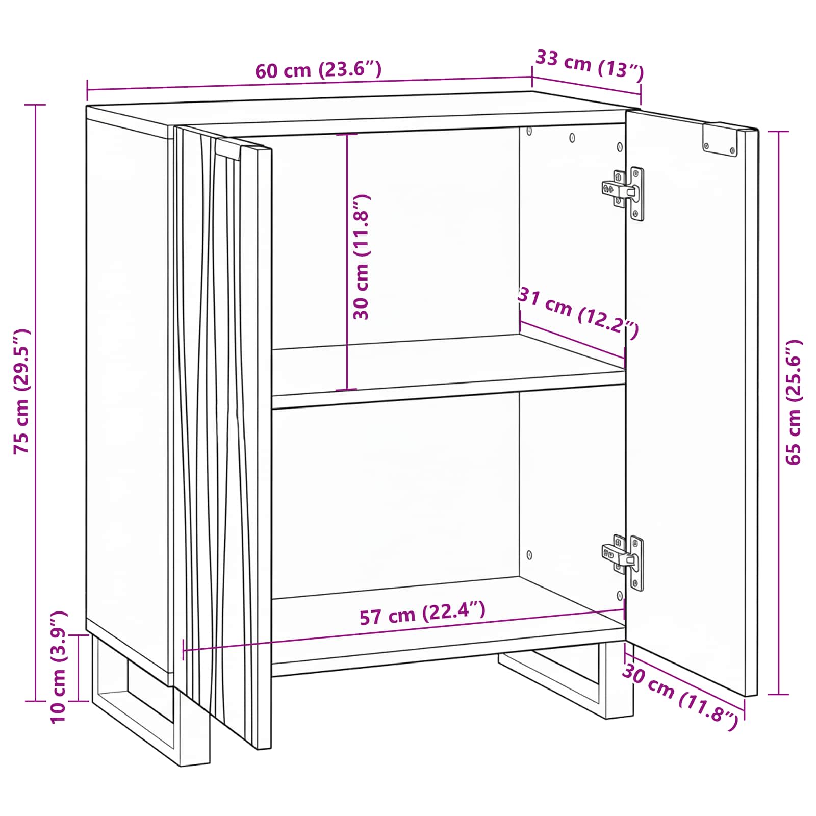 Aparador 60 x 33,5 x 75 cm Madera de mango maciza