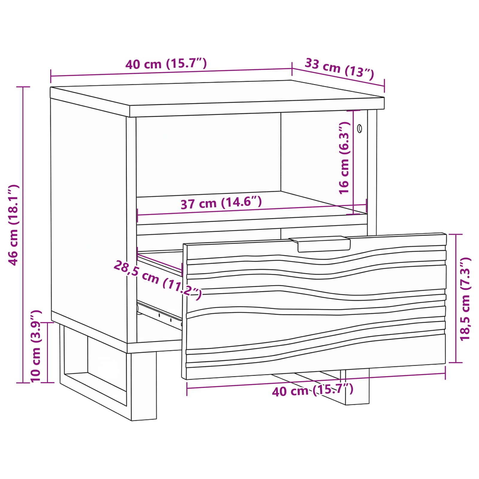 Mesa de noche 2 pcs Blanco 40 x 33 x 46 cm Madera de ingeniería
