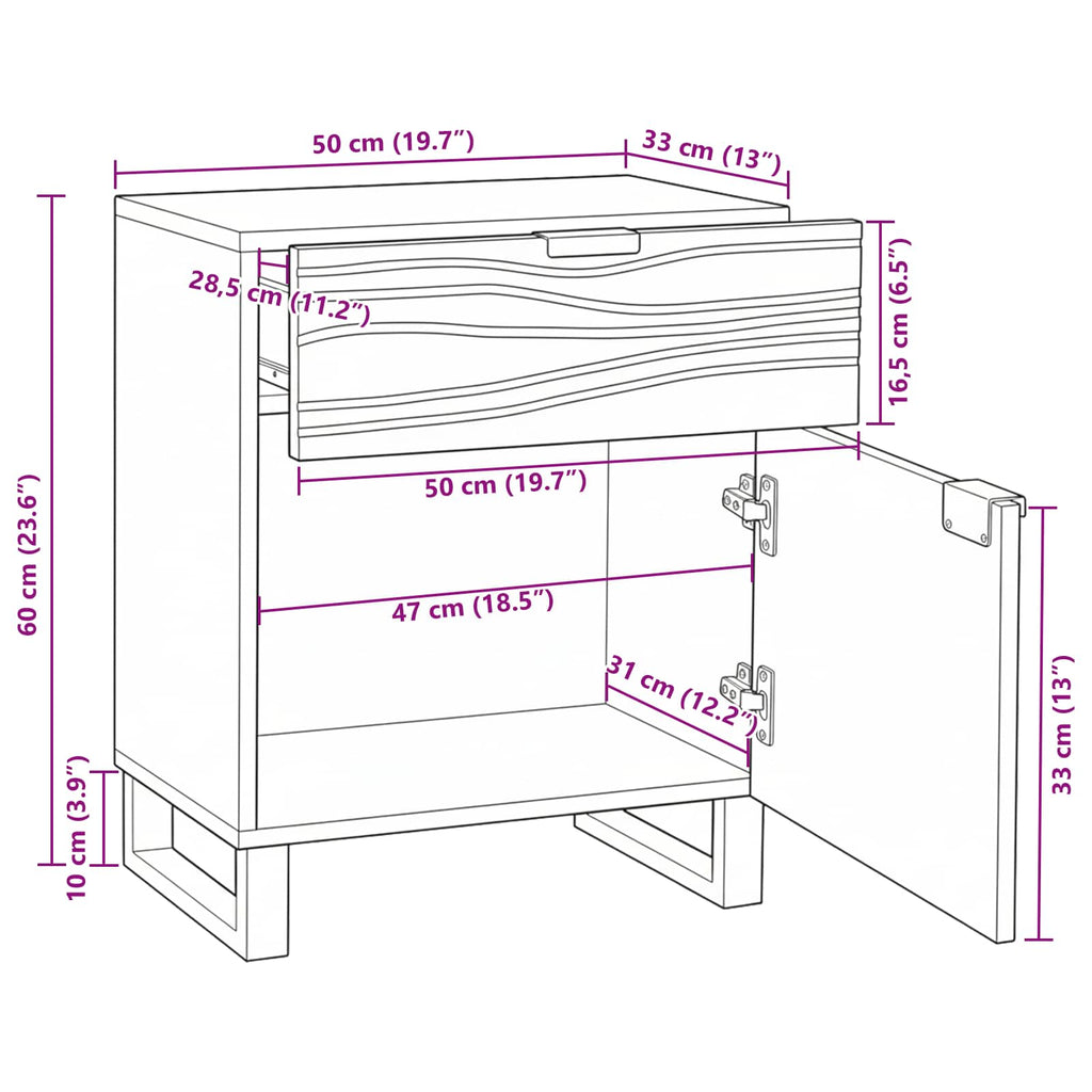 Mesa de noche Blanco 50 x 33 x 60 cm Madera de ingeniería