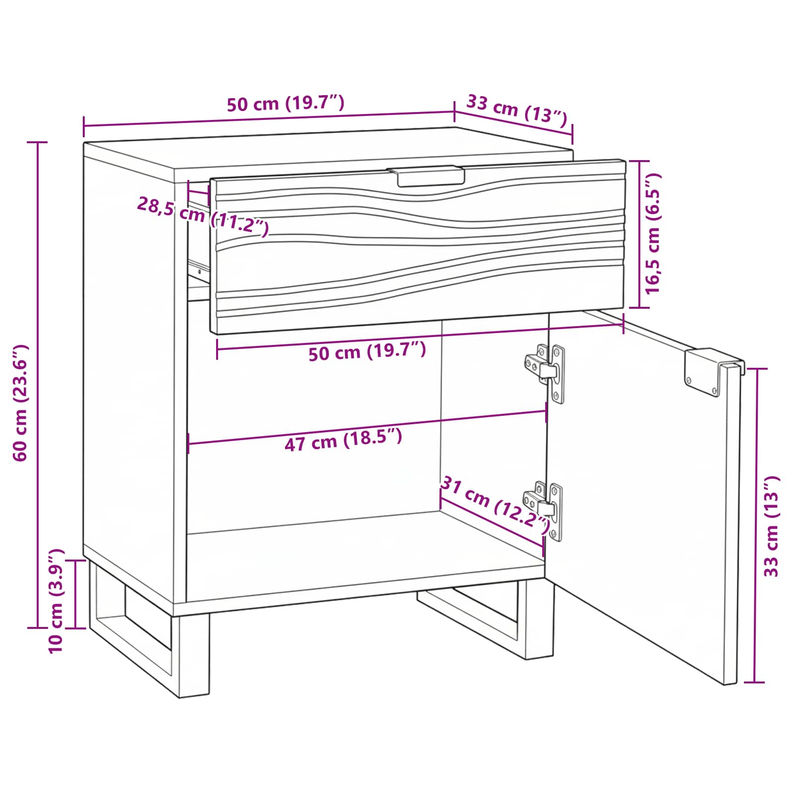 Mesa de noche Blanco 50 x 33 x 60 cm Madera de ingeniería